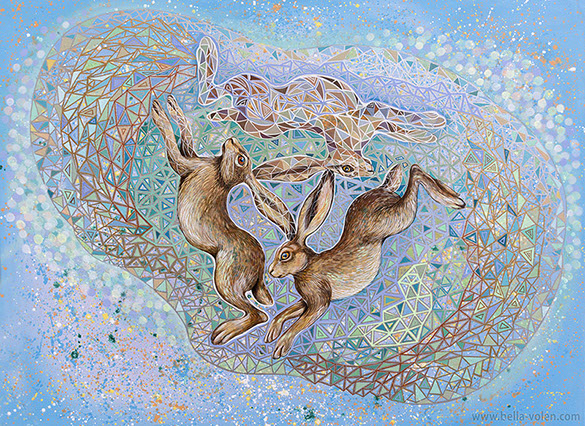 contemporary painting painting 3 hares symbol