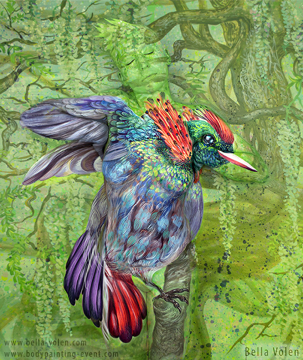 animal body painting illusion-hummingbird