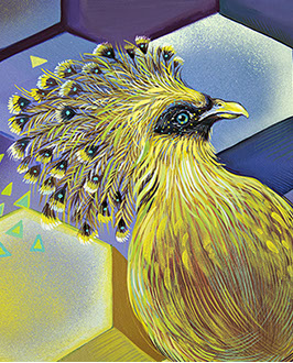 painting detail with a crowned pigeon painting detail