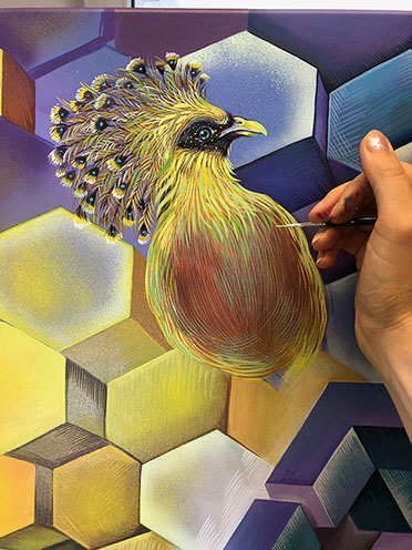 acryl gemälde mit vogel