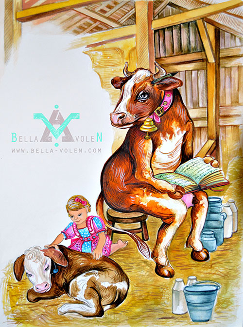 children book illustration with a caw children book illustration with a caw
