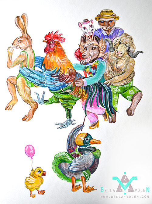 illustrator, children book with dancing animals illustrator, kinder buch mit tanzenden tieren