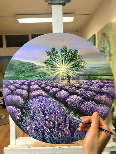 landschaft gemälde lavendel felder