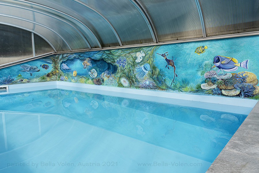 water world mural painting in a pool
