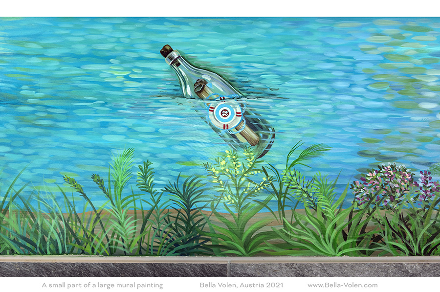 wandmalerei wien, message in a bottle painting mural wandmalerei wien, wandmalerei in oesterreich; message in a bottle painting mural